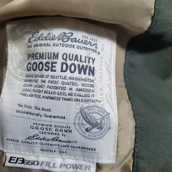 Eddie Bauer Goose Down Army Green EB650 Puffer Vest Size XLT 32726-1Clo3 - Picture 6 of 12
